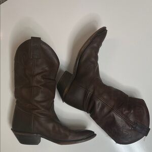 Brown Leather Cowboy Boots Double HH slightly Slouchy Size 9 - 9.5
